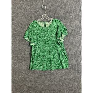 Adrianna Papell Womens Blouse Size XL Green Spotted Flutter Sleeve Career Office